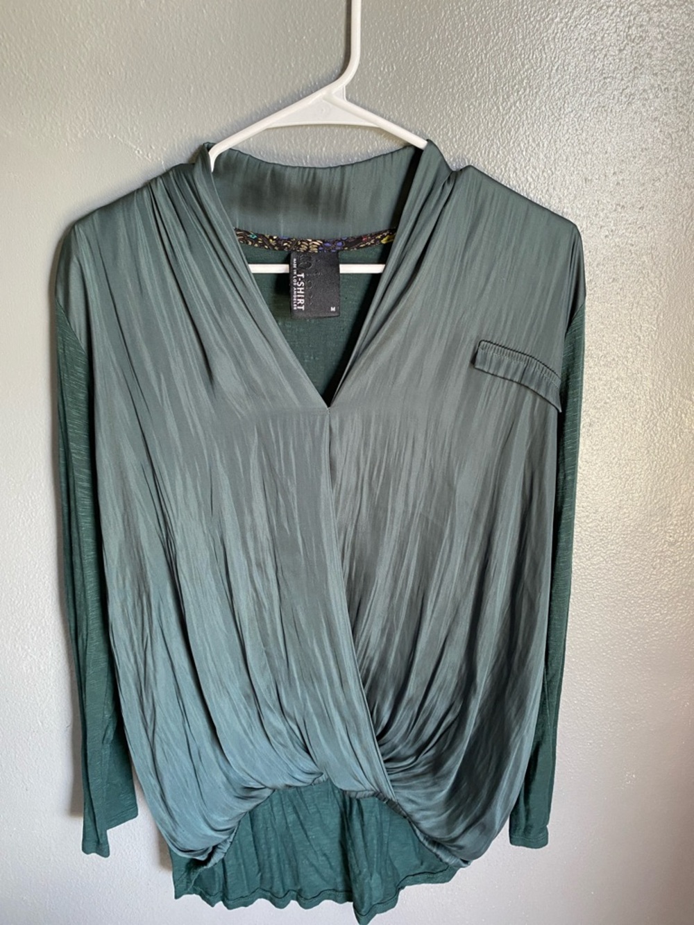 Draped V-Neck Long Sleeve Blouse in Sage Green